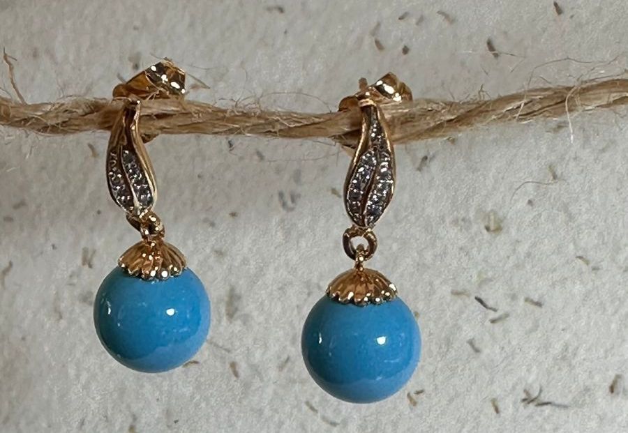 Aro acero enchapado con circones y turquesa - Código K379