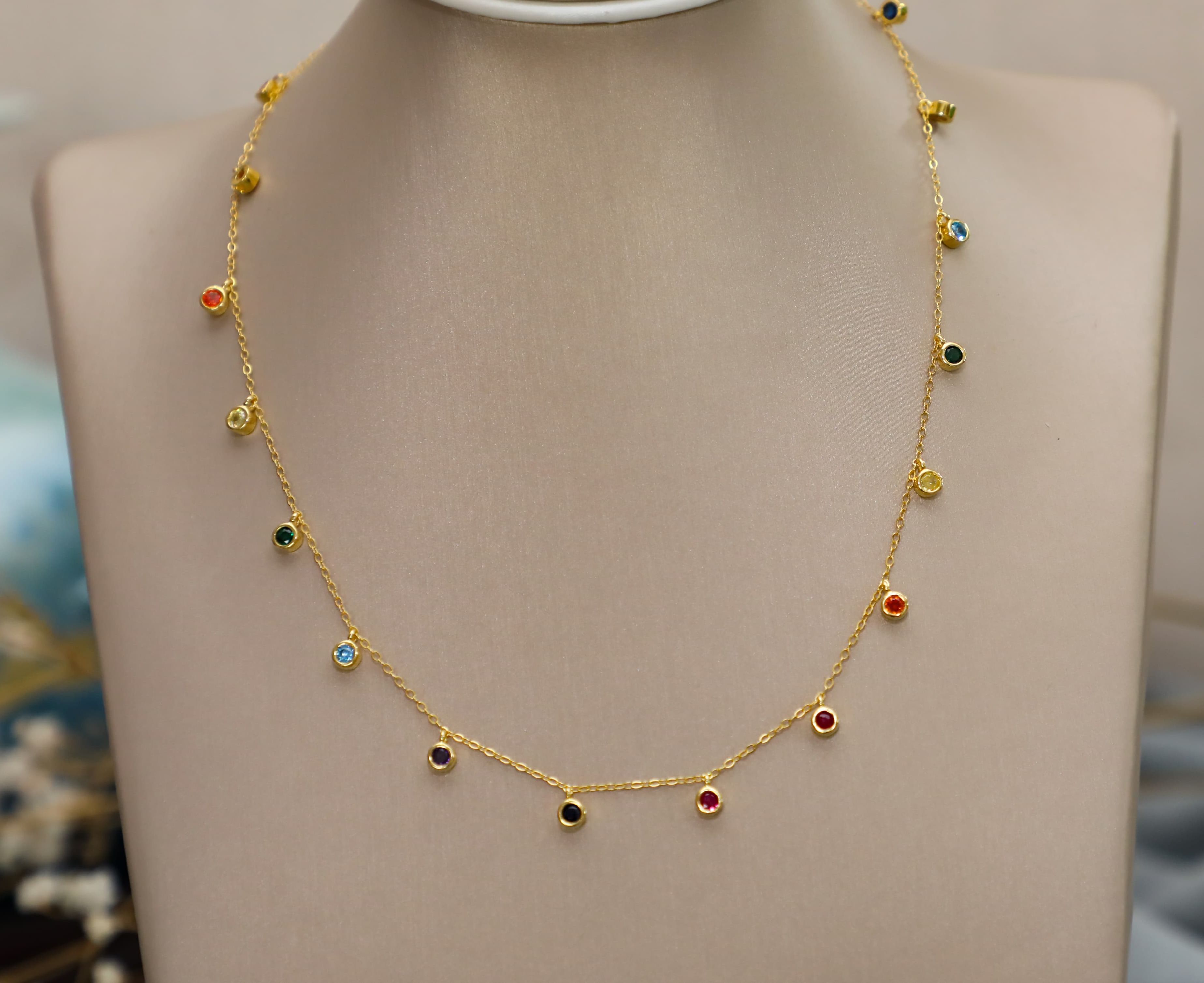 Cadena de plata 925 con dijes de colores - Código K536