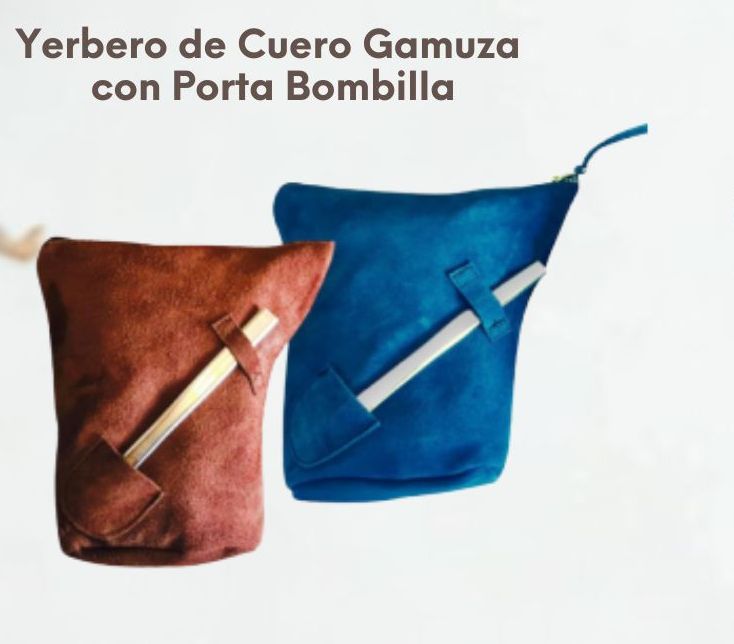 Yerbero de cuero gamuza con bombilla - Código RE-054