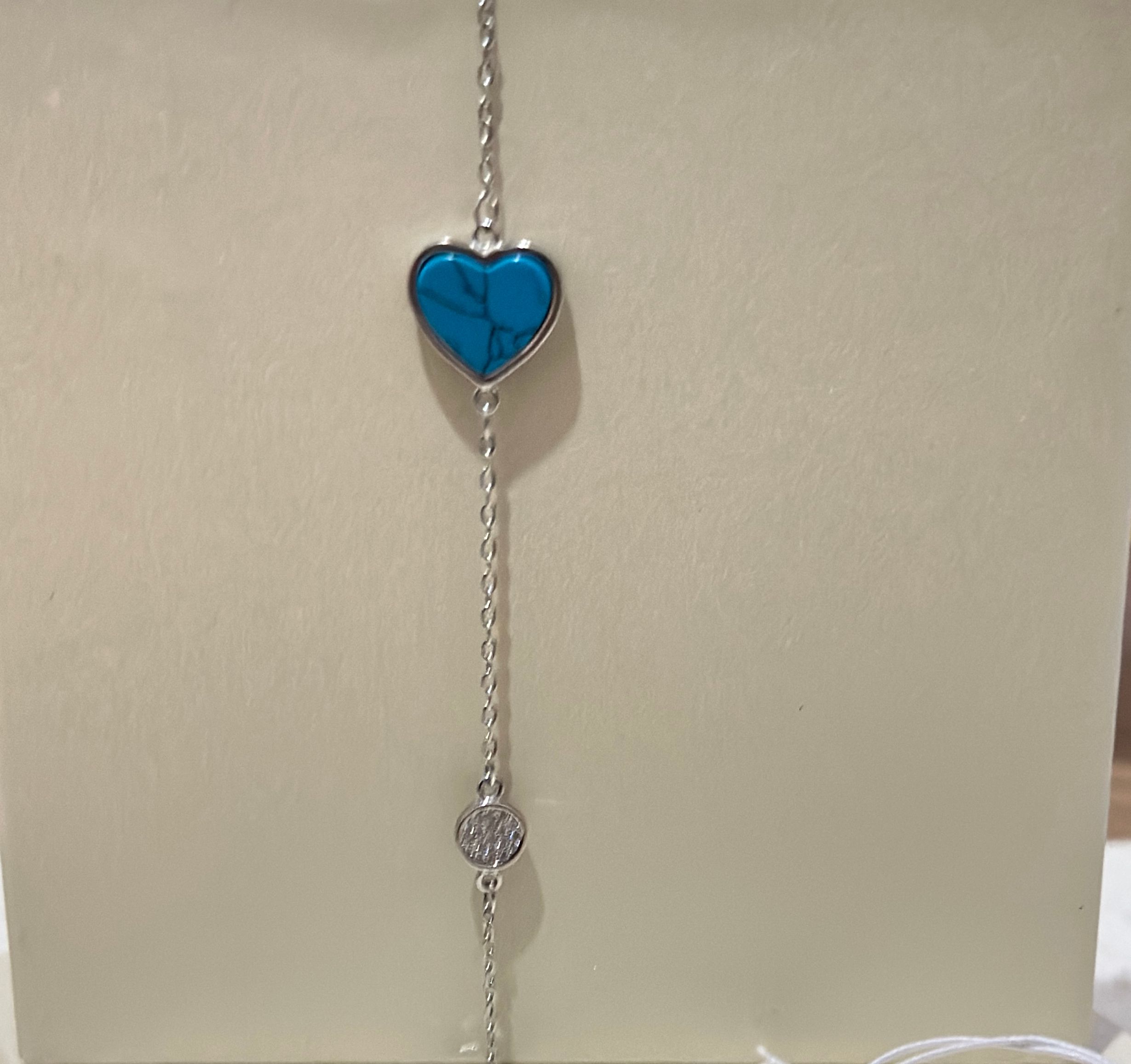 Pulsera de plata 915 y turquesa corazon  - Código K667