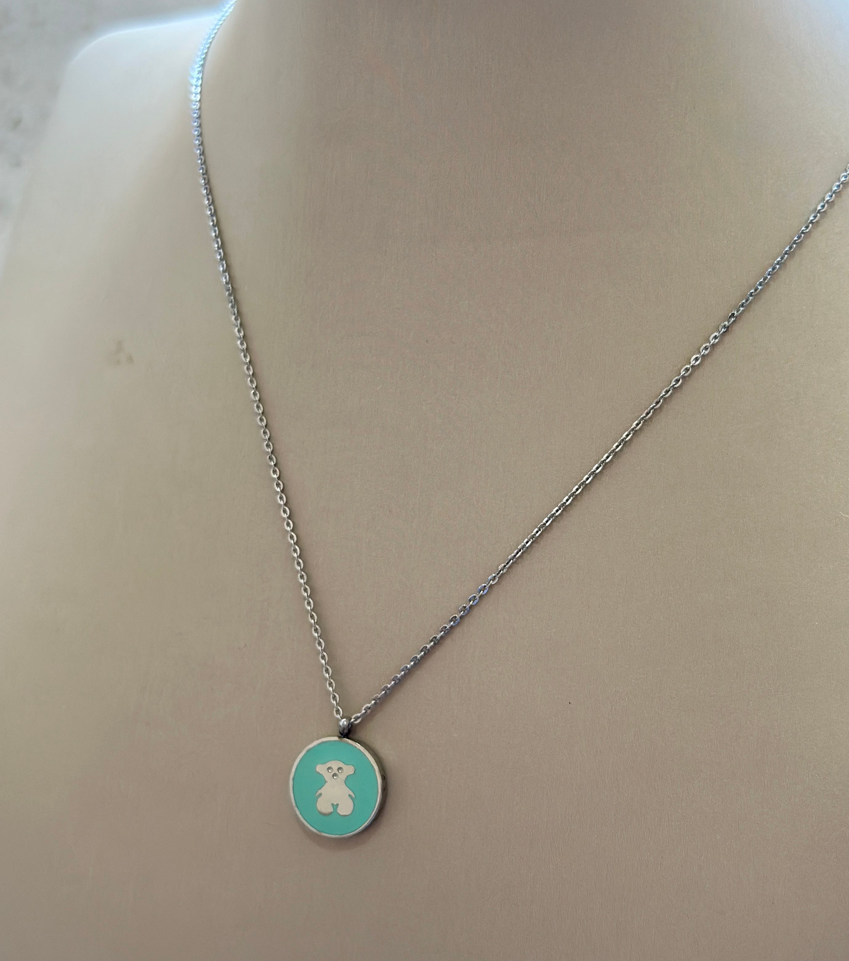 Cadena de acero con oso celeste  - Código K627