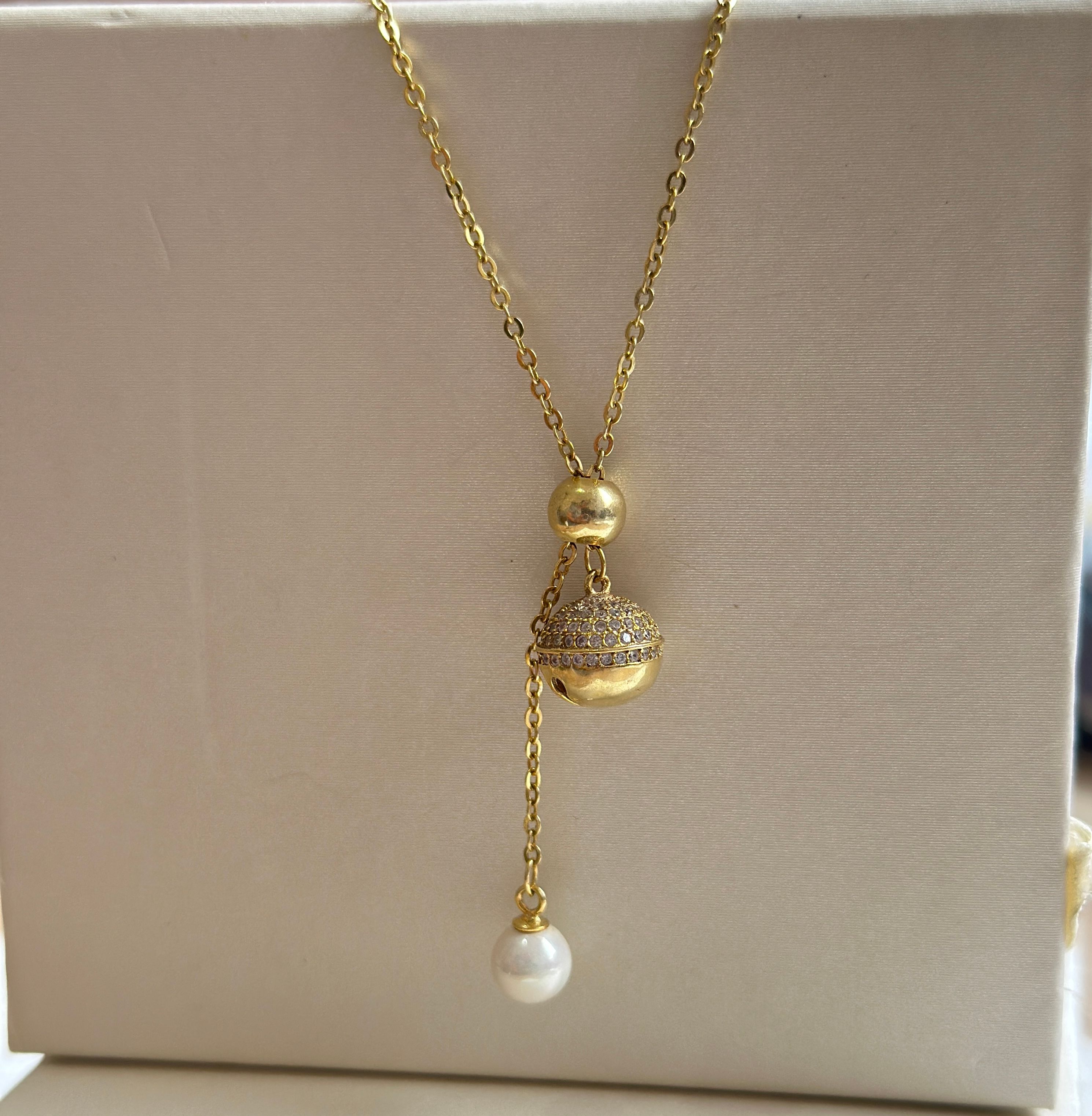 Cadena de plata 925 O.A con perla y mundito de circones - Código K652