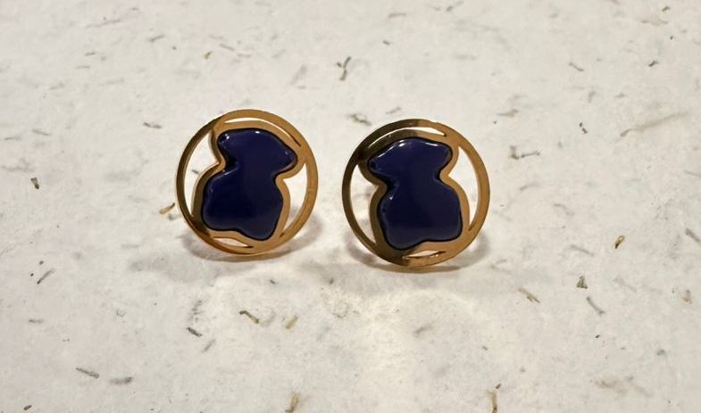 Aro acero enchapado con esmaltado azul - Código K625