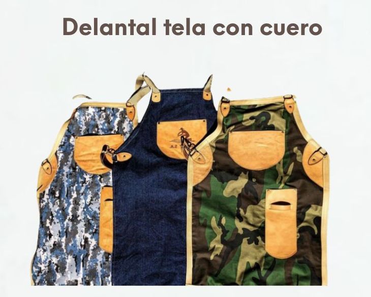 Delantal de tela con cuero  - Código RE-048
