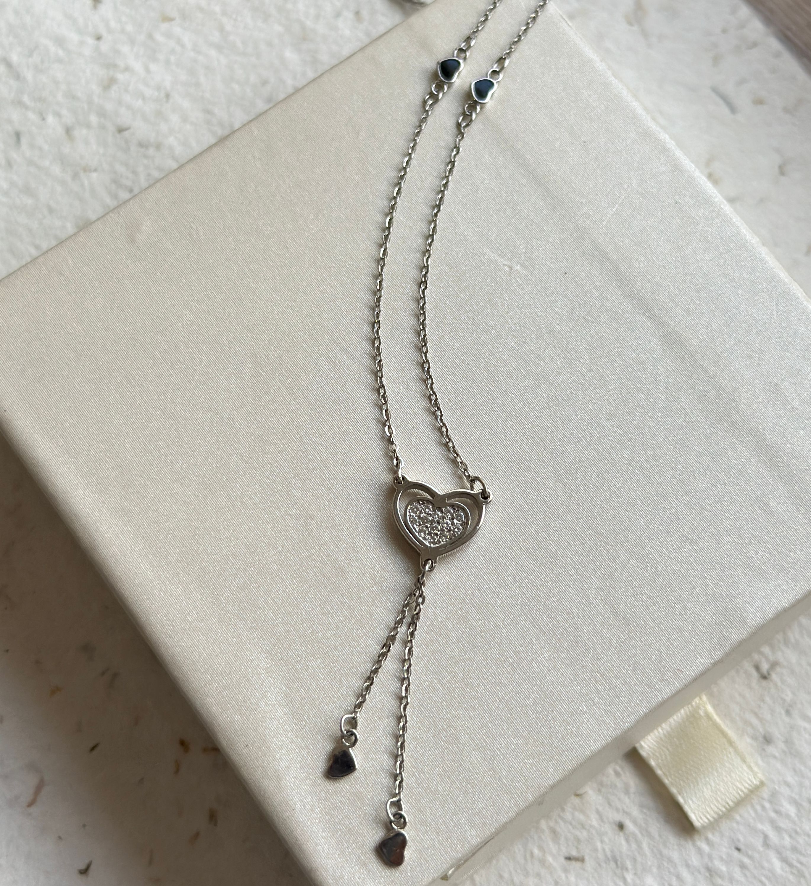 Cadena de plata rodinada 925 con corazon  - Código K559