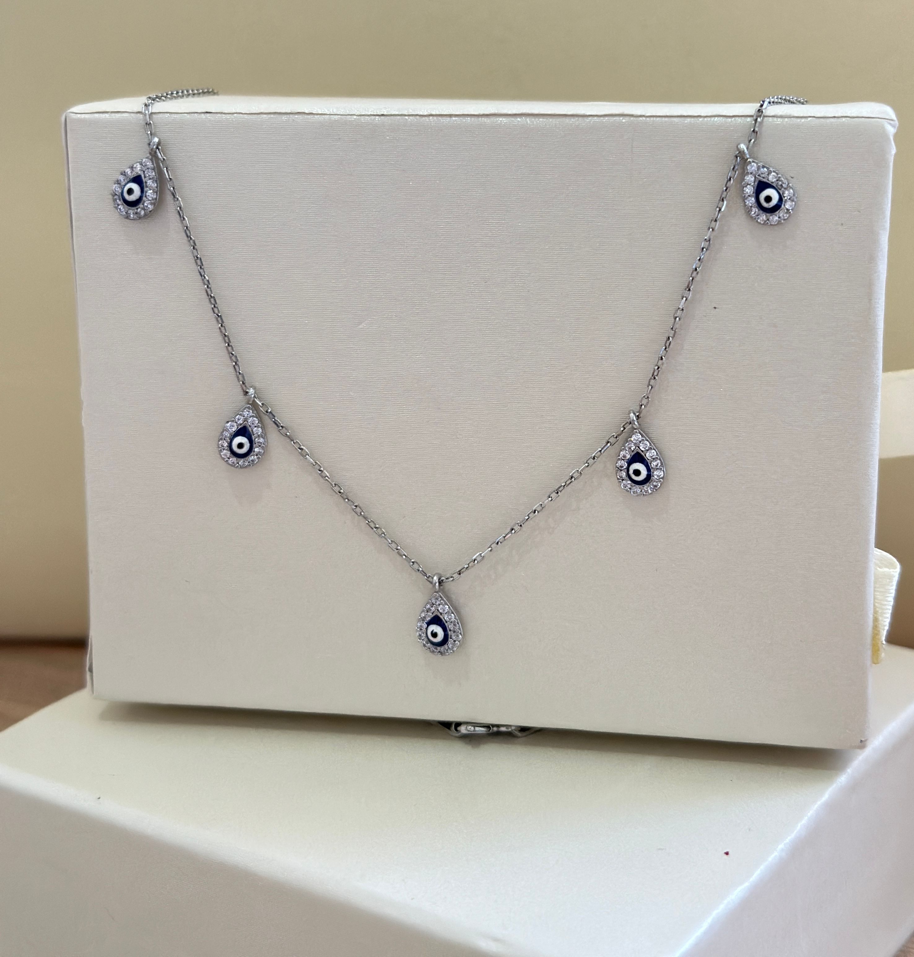 Cadena de plata 925 con dije lagrimas con cristales azul  - Código K566