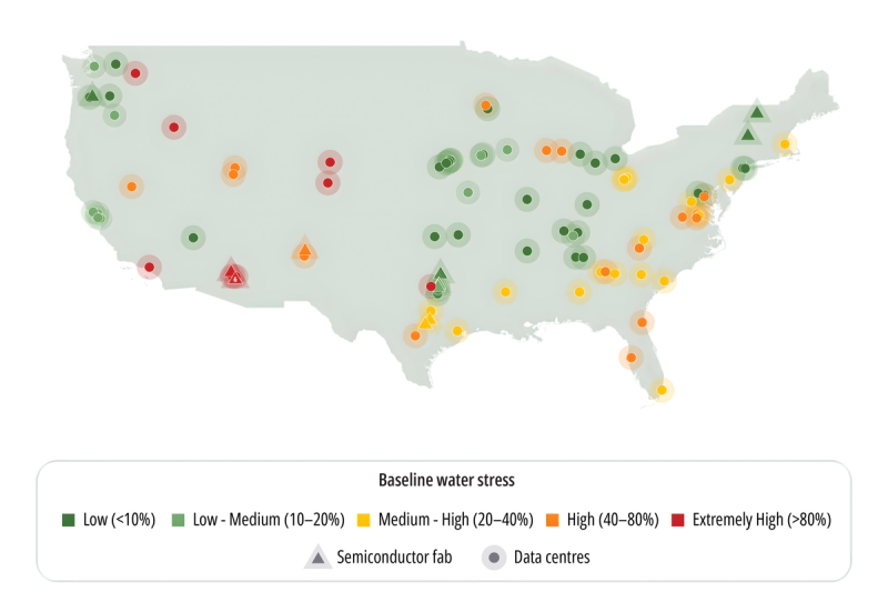 Map of data center and fab water stress