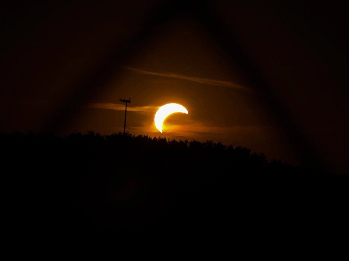 solar eclipse shot through a fence
