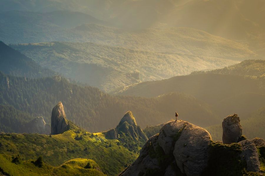 Morning light spreading over a mountain ridge