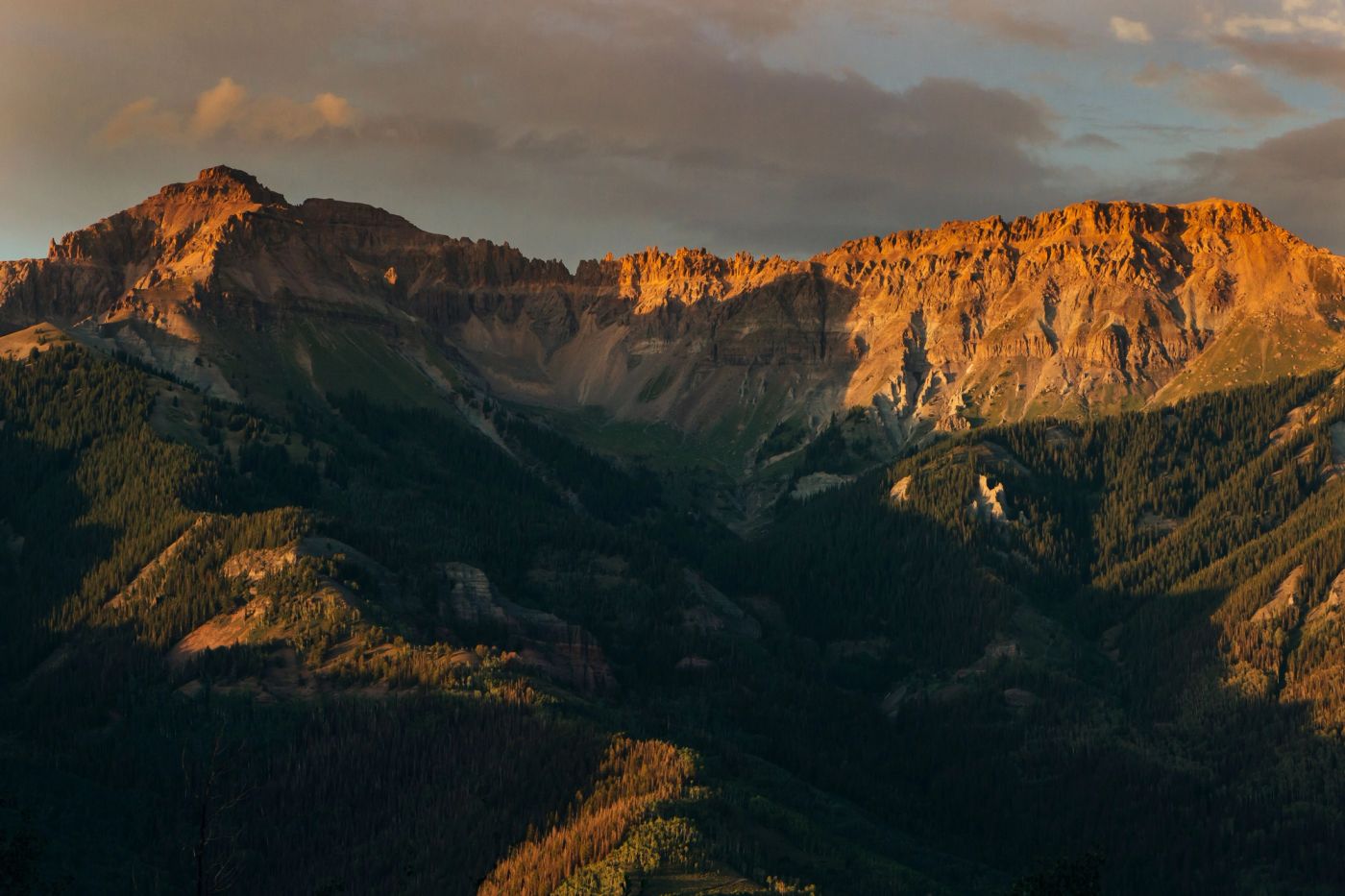 Telluride surrounded by the San Juan Mountains during summer in Colorado.