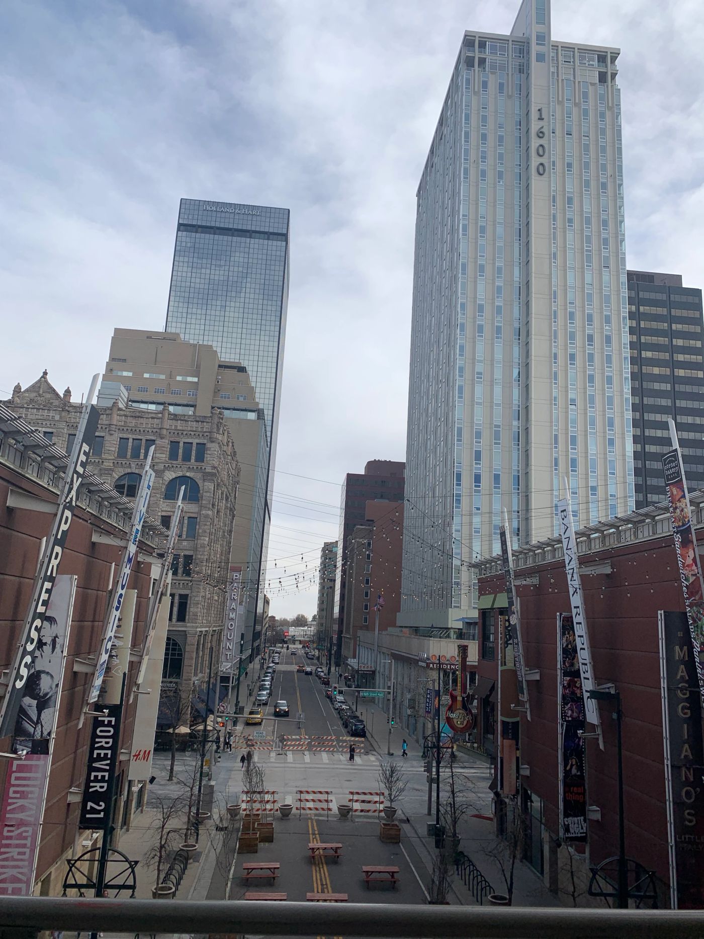 Denver skyline with downtown skyscrapers in Colorado.
