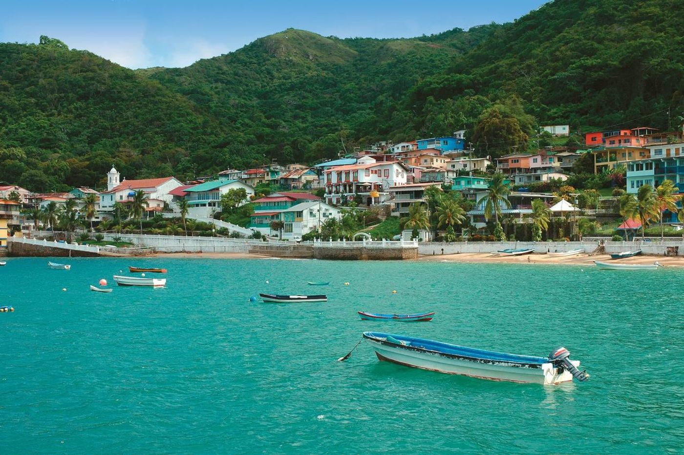 Coastal scenery and village landscape on Taboga Island near Panama City.