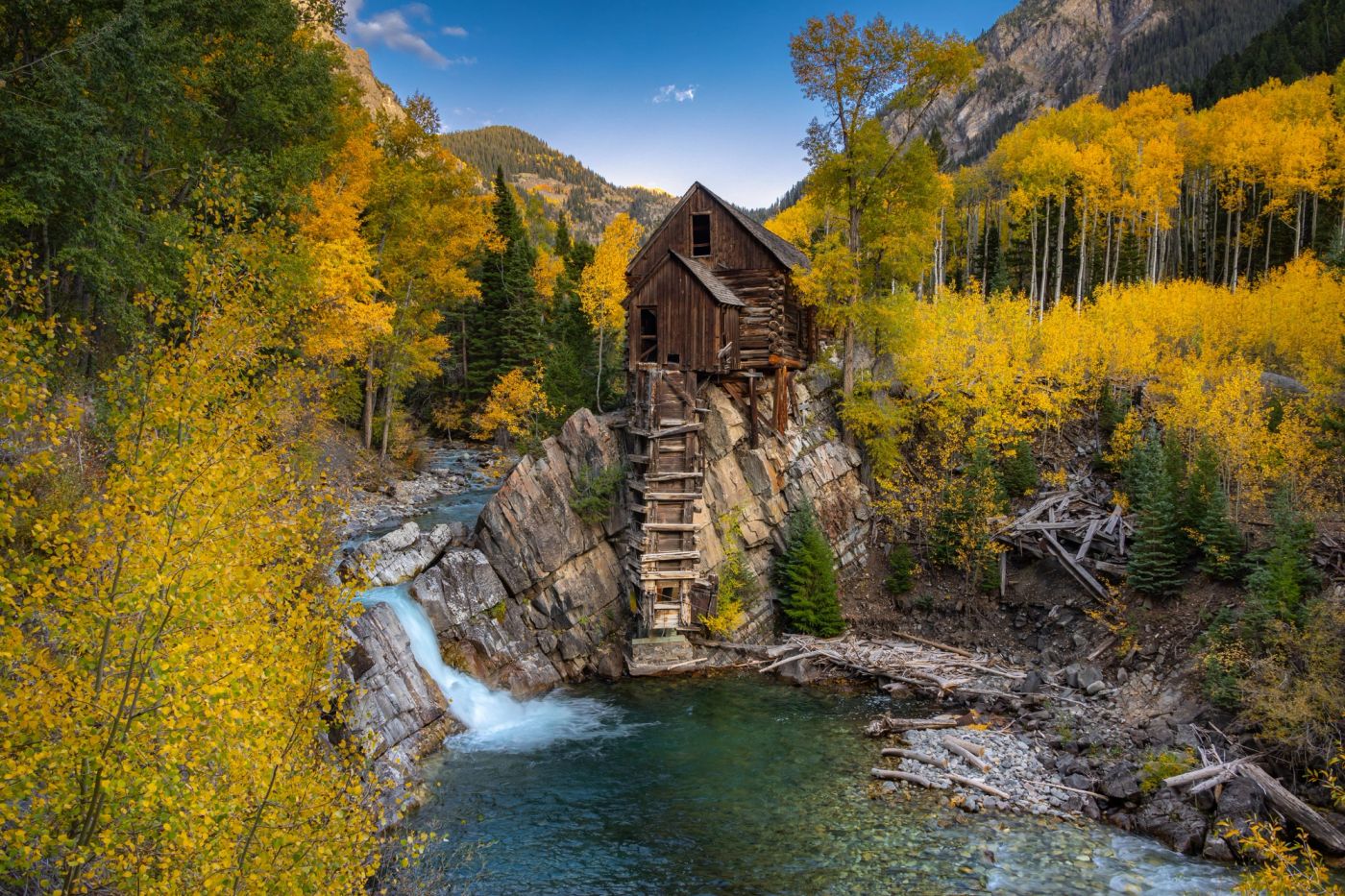 Historic Crystal Mill beside the Crystal River near Marble, Colorado.