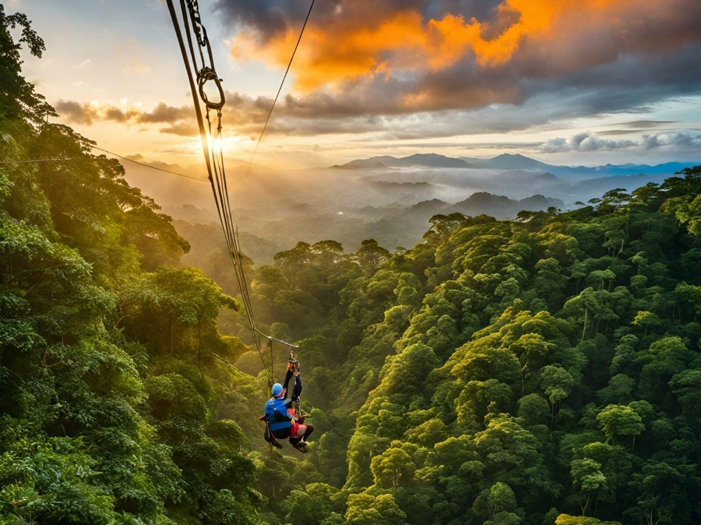 Ziplining through the lush mountain landscape of Panama’s Chiriquí highlands near Boquete.