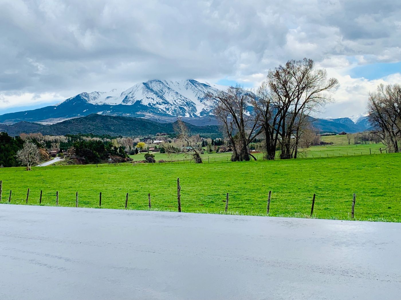 Mount Sopris viewed across a field near Carbondale in Colorado's Roaring Fork Valley.