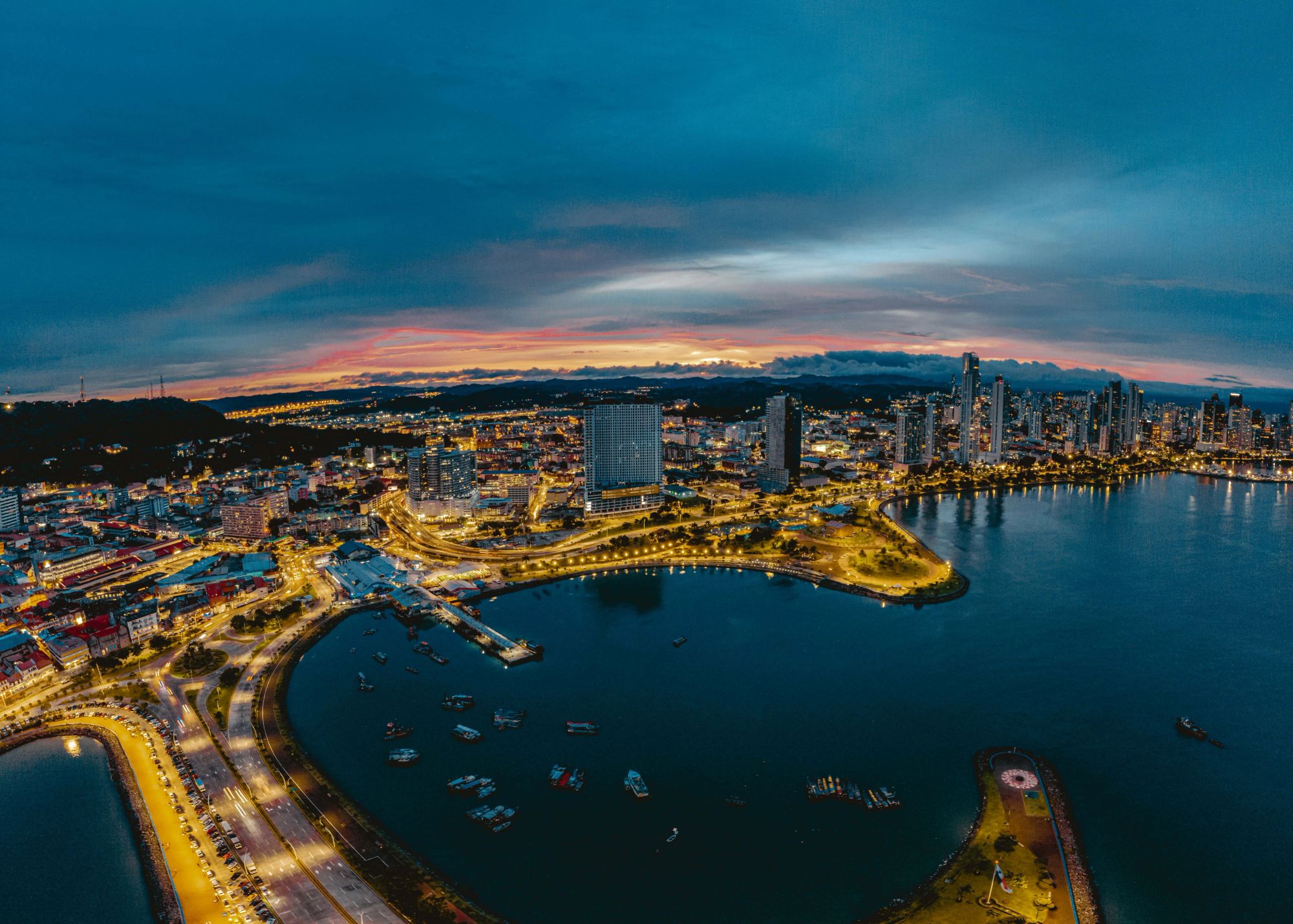 Panama City skyline and waterfront along the Pacific coast of Panama.