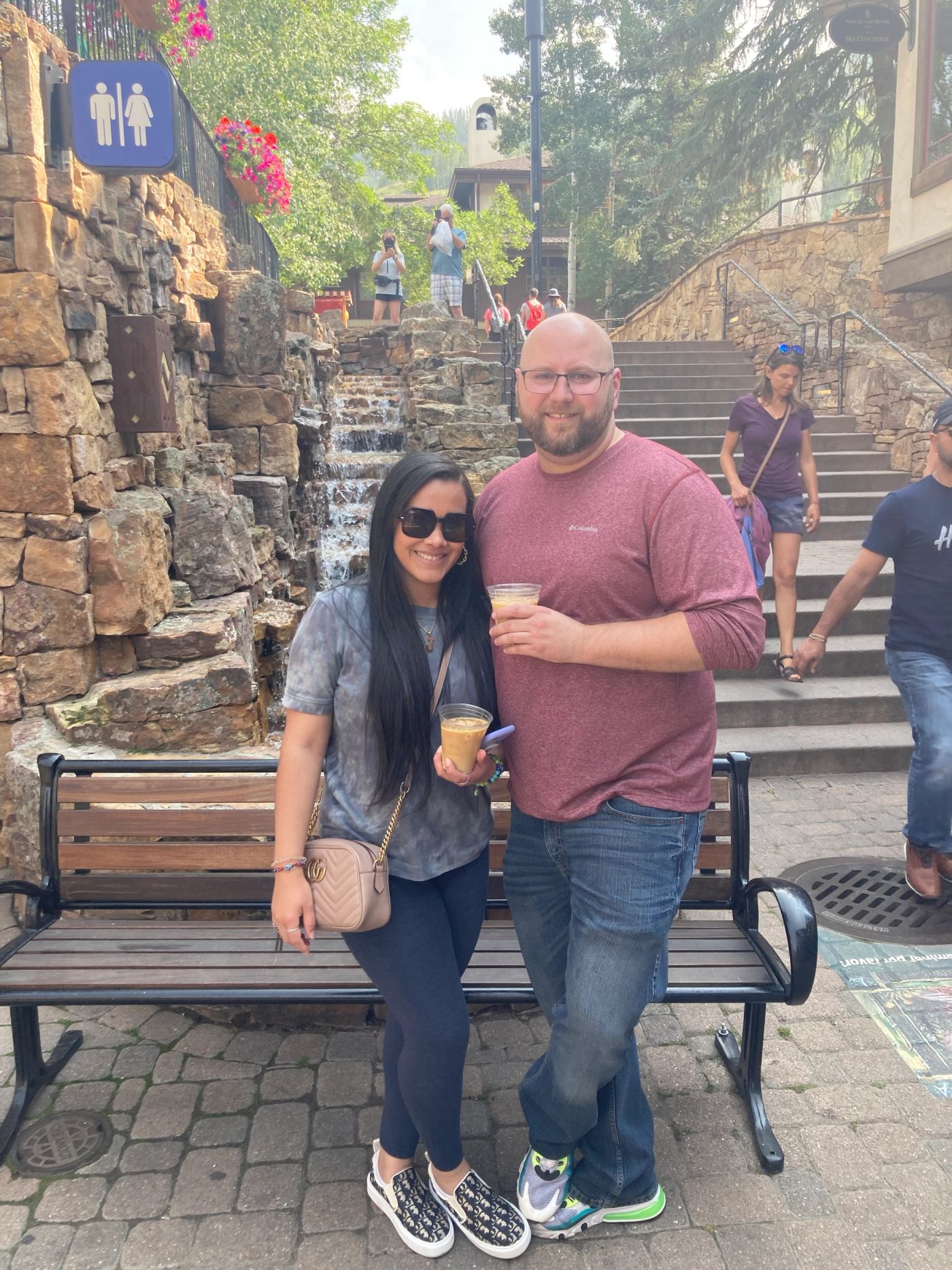 Jaury and Tyler Wofford beside a waterfall in the Vail Valley, Colorado.