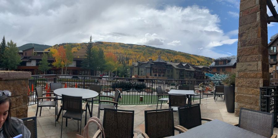 Vail Village surrounded by Colorado mountain scenery.