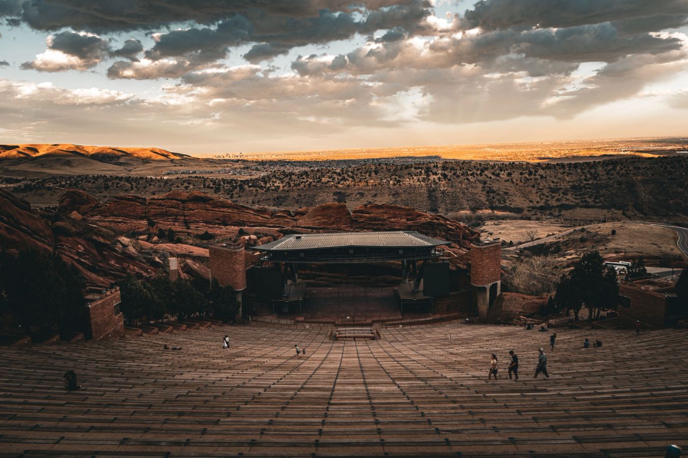 Red Rocks Amphitheatre surrounded by dramatic rock formations near Denver, Colorado.