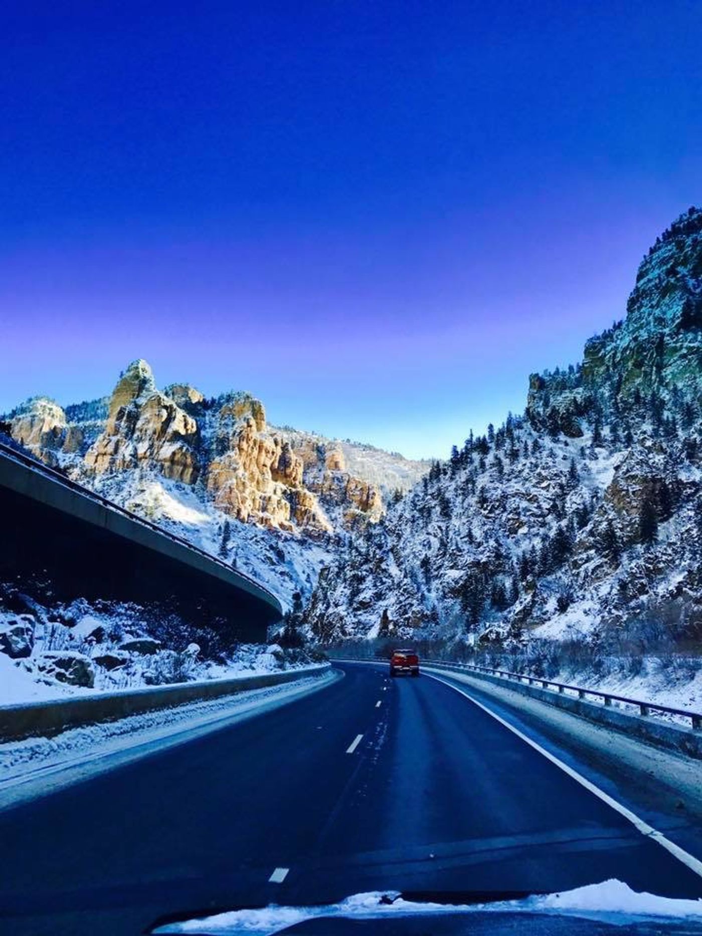 Scenic drive through Glenwood Canyon in the Colorado mountains.