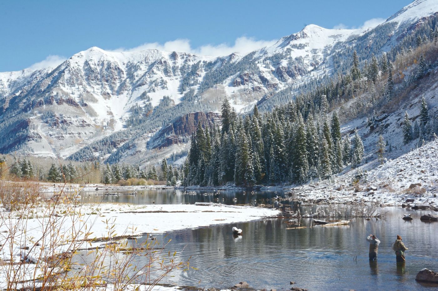 Fly fishing in a mountain river during a private Colorado outdoor experience.
