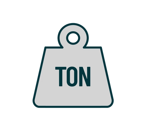 Grey image of a weight thatsays ton in the centre