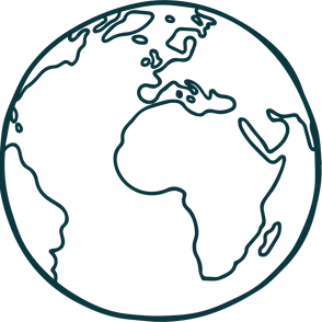 a black and white drawing of a globe on a white background