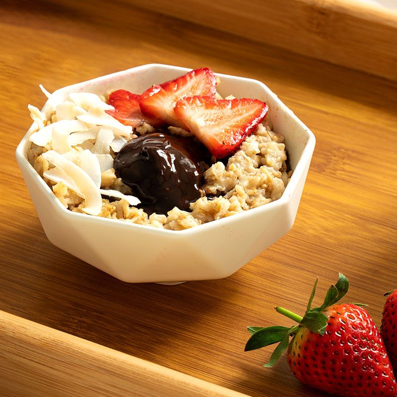 Choco, coconut and strawberry porridge