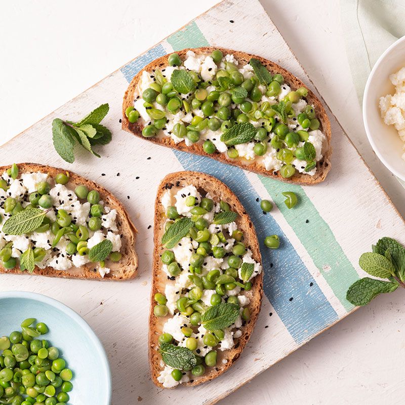 Smashed Peas, Feta, Nigella seeds and Spreadable Honey Toast