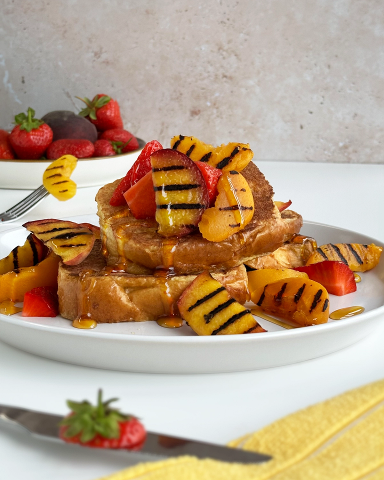 Honey BBQ French Toast with Grilled Peaches
