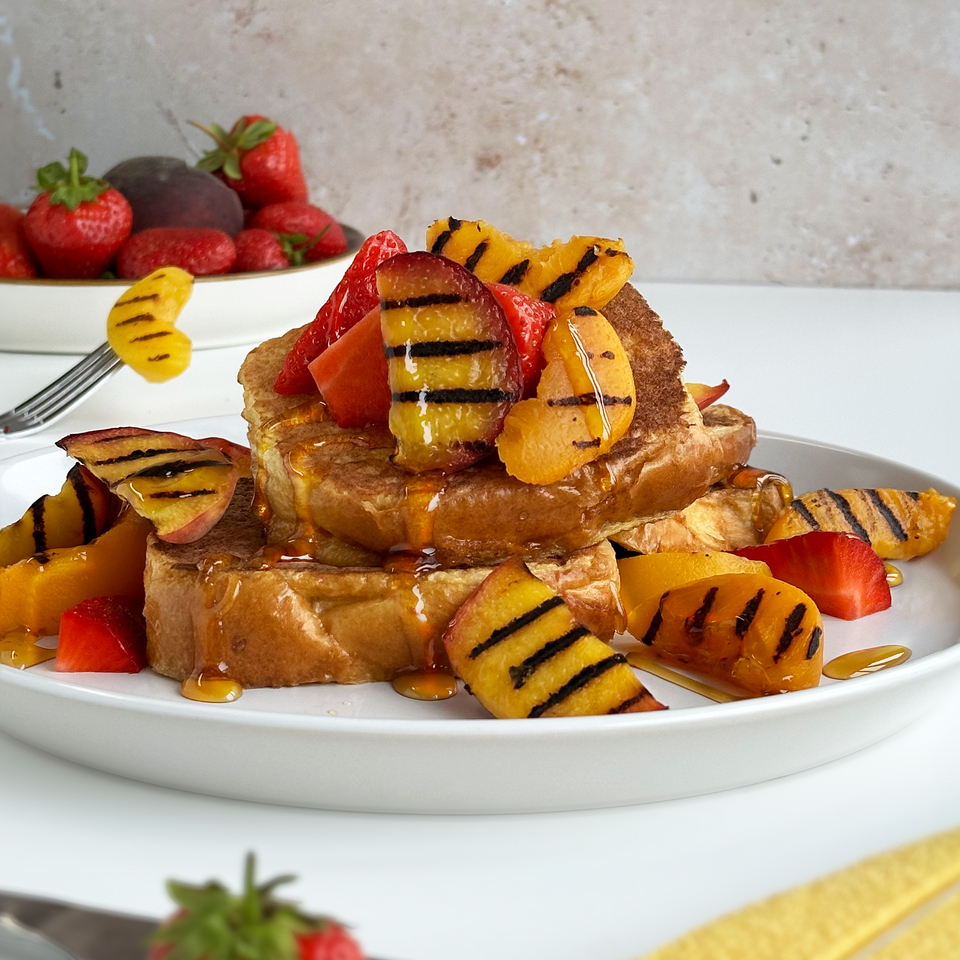 Honey BBQ French Toast with Grilled Peaches