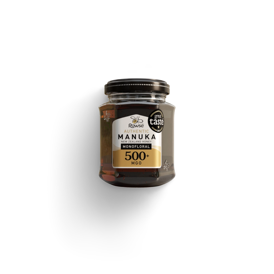 a jar of 500+MGO Monofloral Manuka Honey