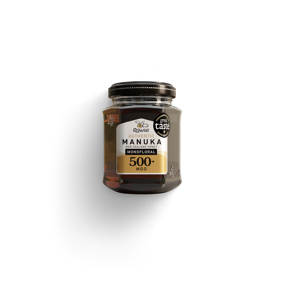 a jar of 500+MGO Monofloral Manuka Honey