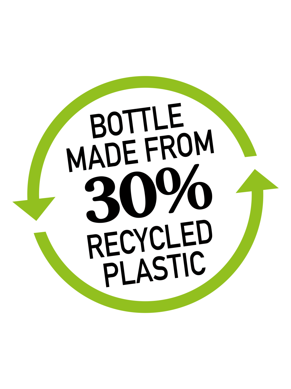 a sign that says bottle made from 30 % recycled plastic