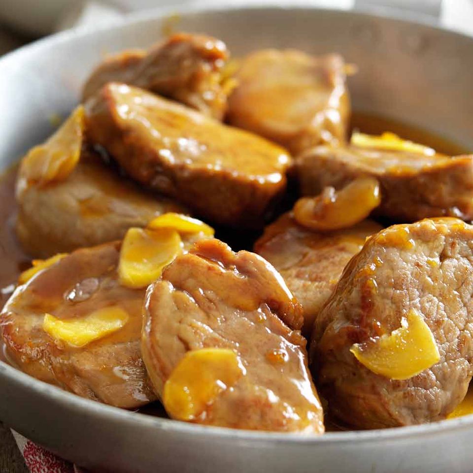 Honey, orange and ginger pork with mustard mash
