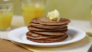 Buckwheat and coconut pancakes with whipped honey butter
