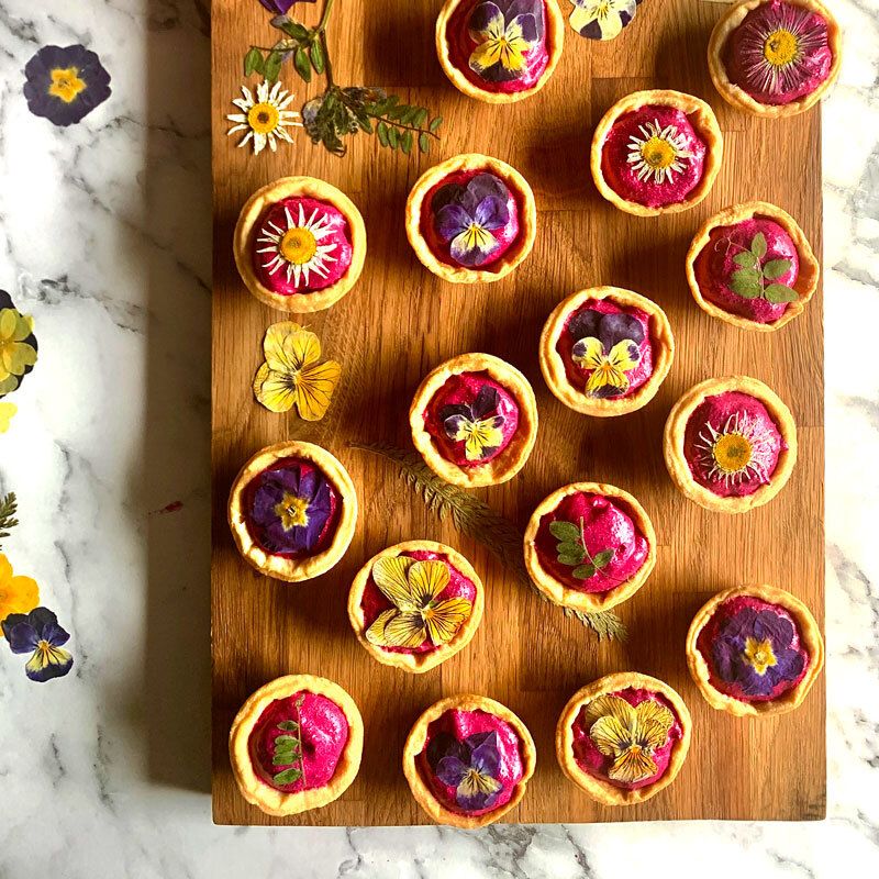 Beetroot, honey, rose & feta tartlets