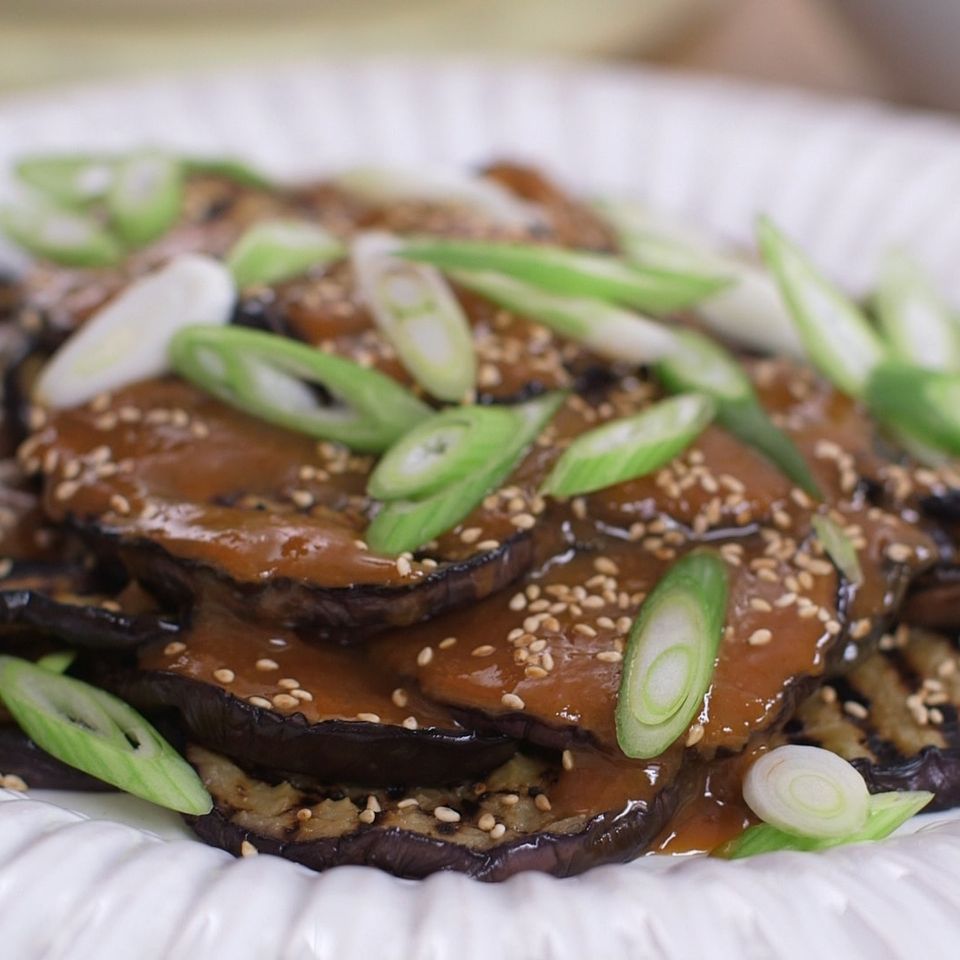 Spiced honey miso aubergines