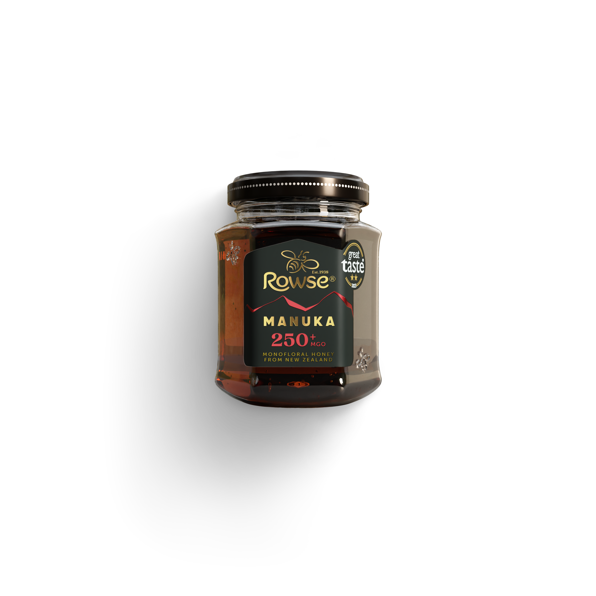 Rowse Manuka Honey 250+ MGO jar.