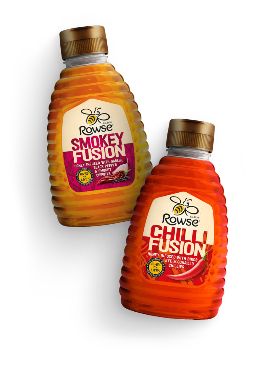 two bottles of rowse smokey fusion and chilli fusion
