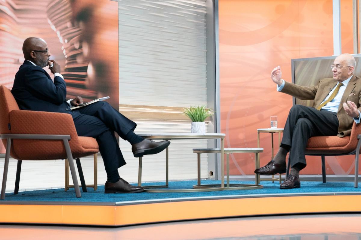 Abe Selassie, Director of the IMF’s African Department, participates in an interview with Masood Ahmed, President, Center for Global Development, during an Africa Perspectives session at IMF headquarters in Washington on 1 9, 2024.