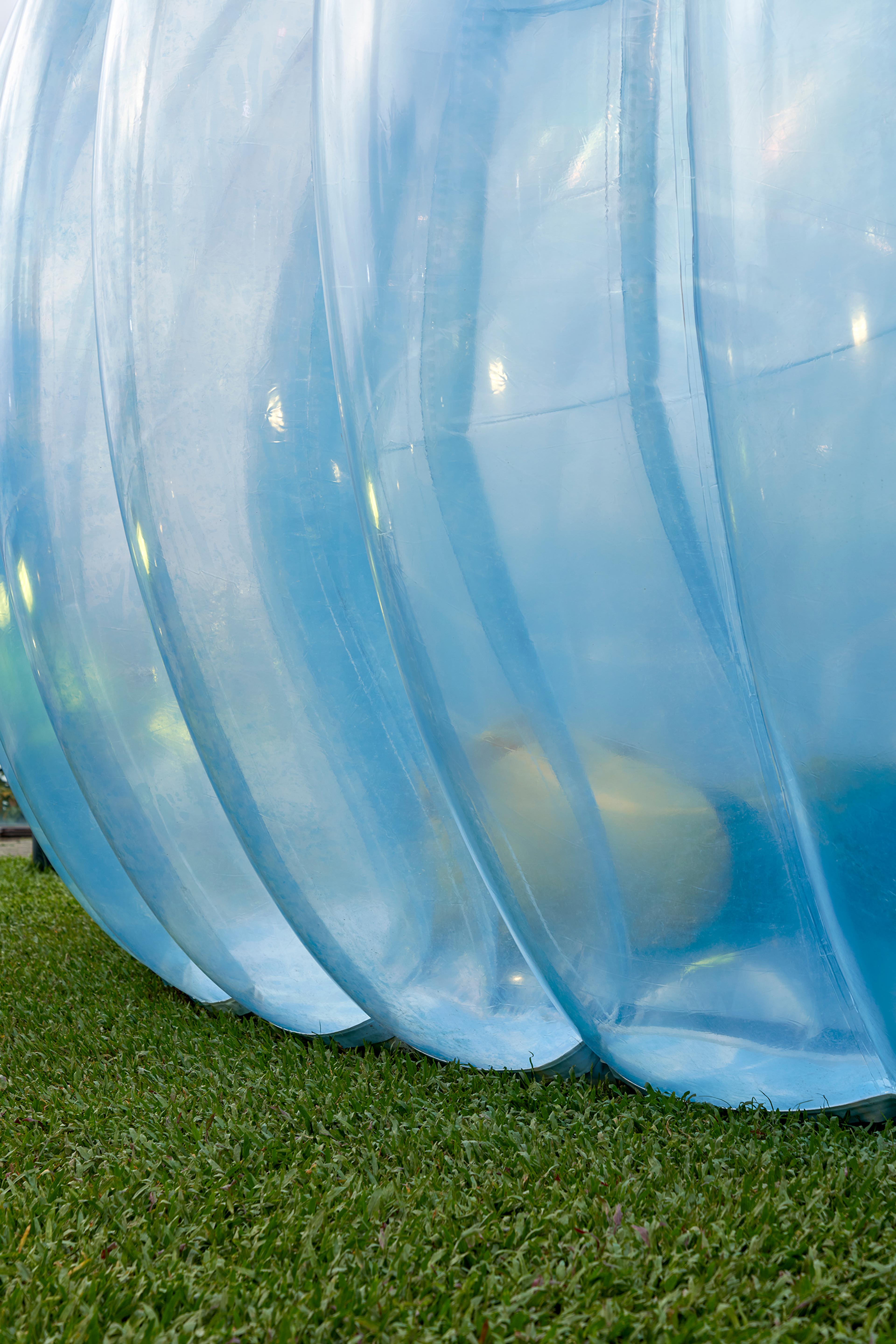 Close up of temporary bubble art installation structure