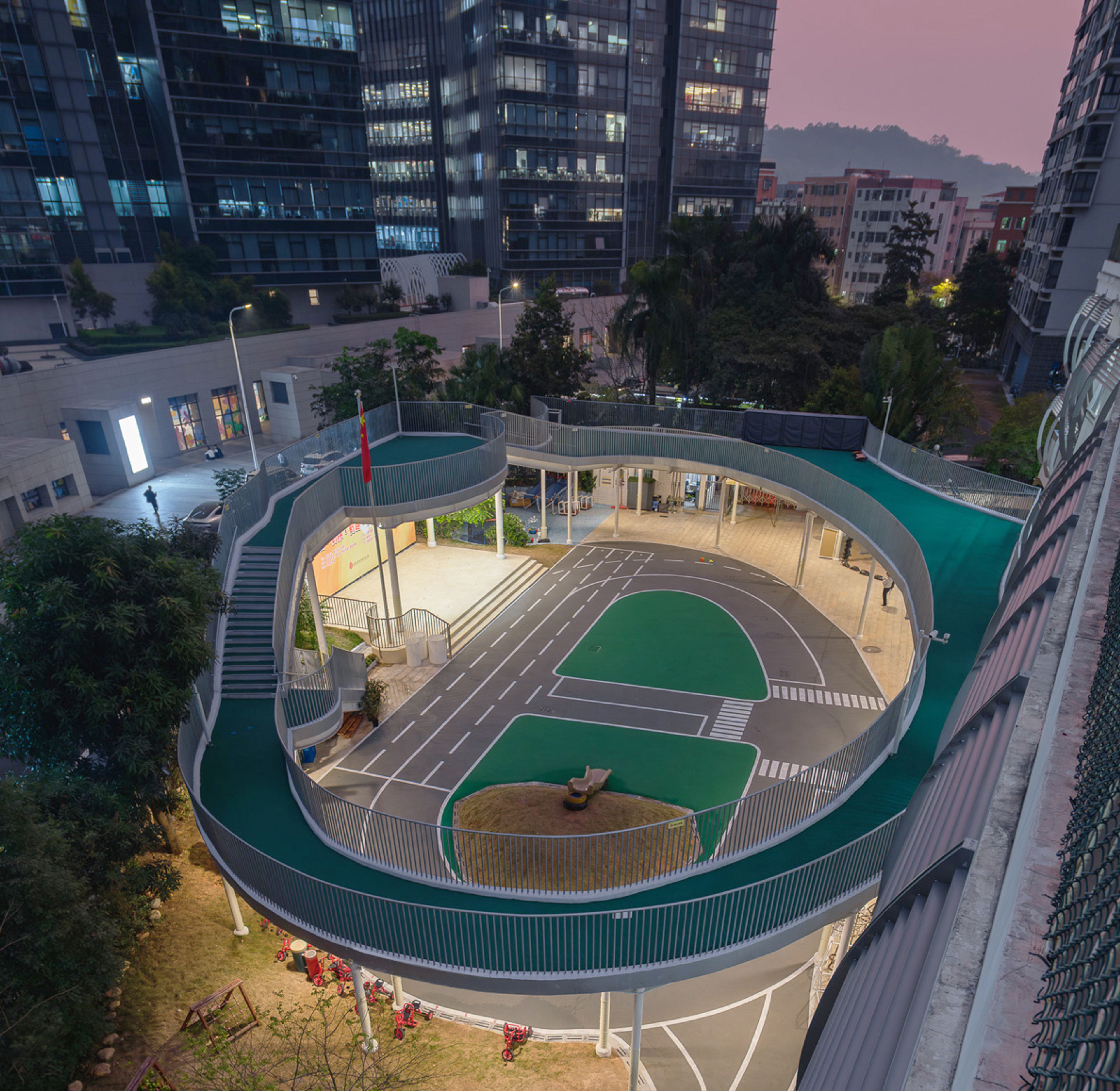 night view of kindergarten elevated playscape