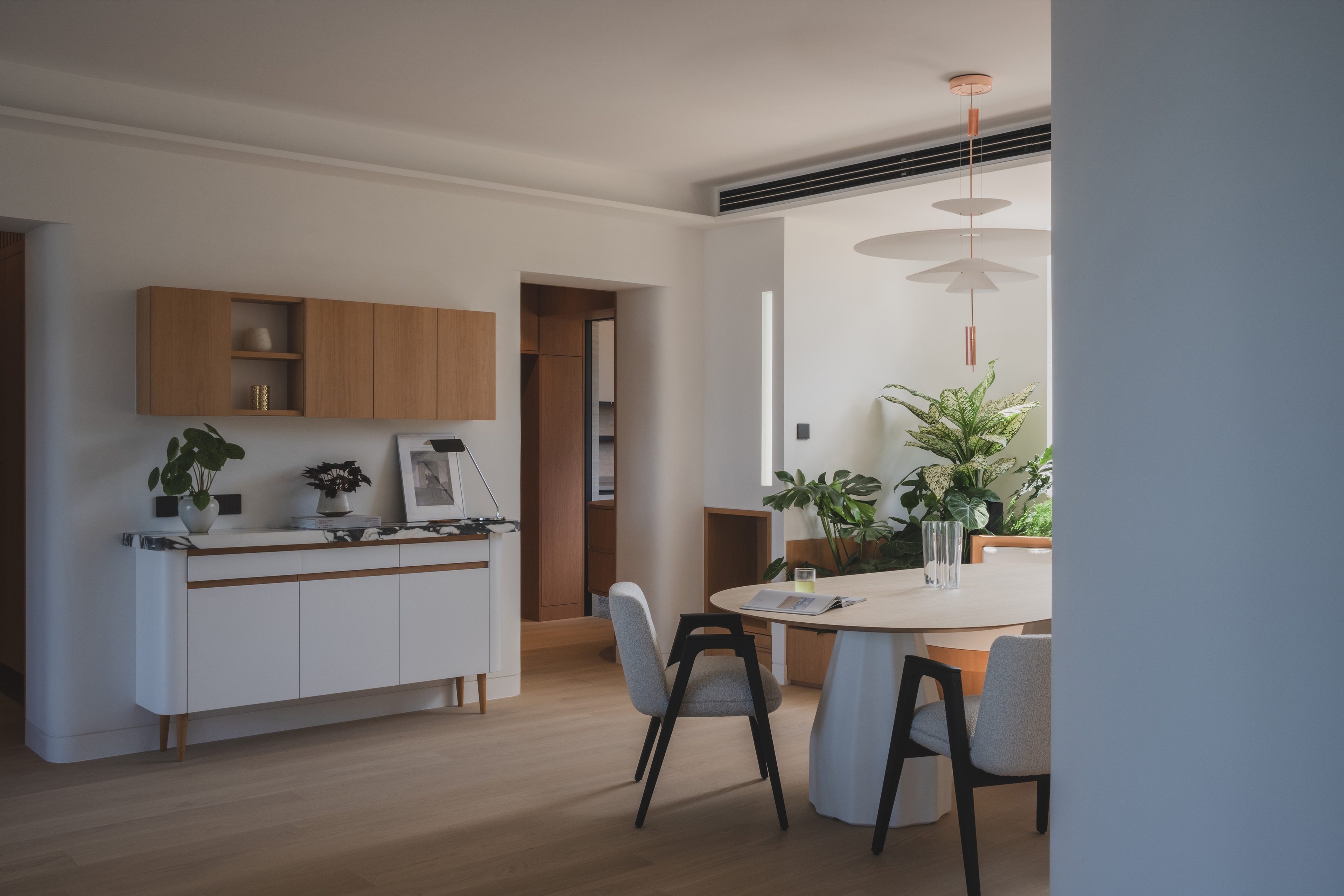 Dining room interior with soft natural light