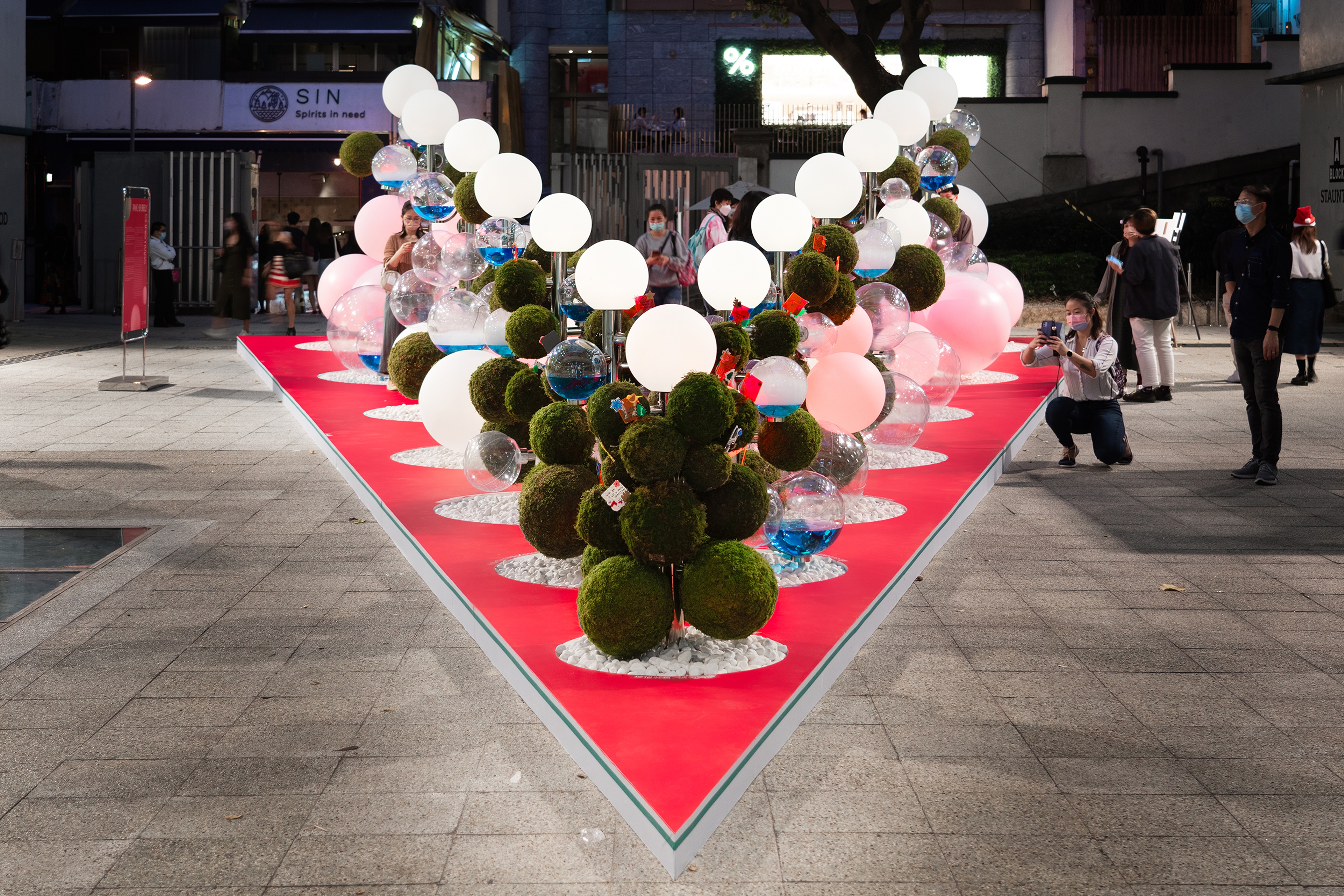 christmas display within building courtyard in PMQ in Hong Kong