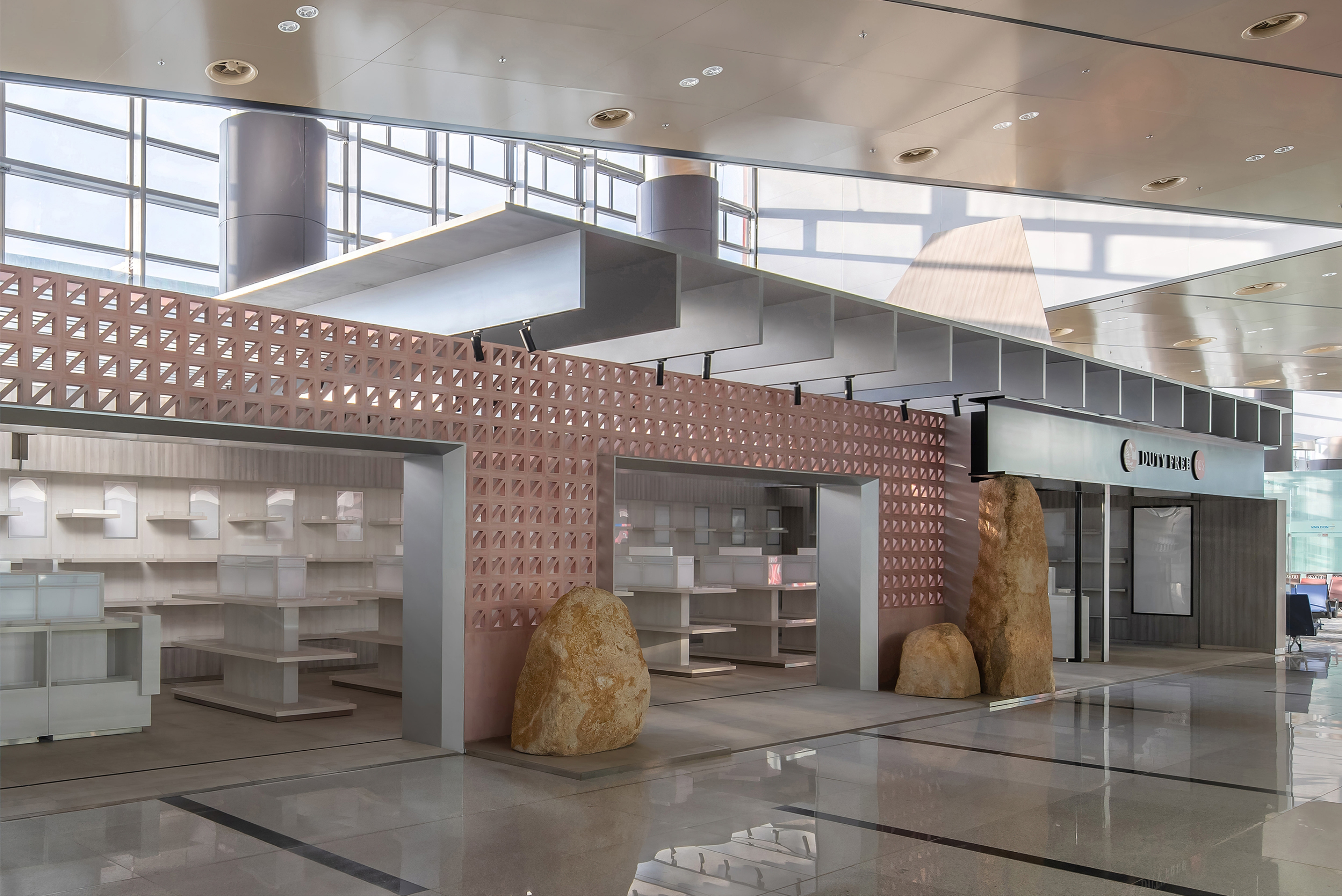 duty free shopping pavilion within airport concourse