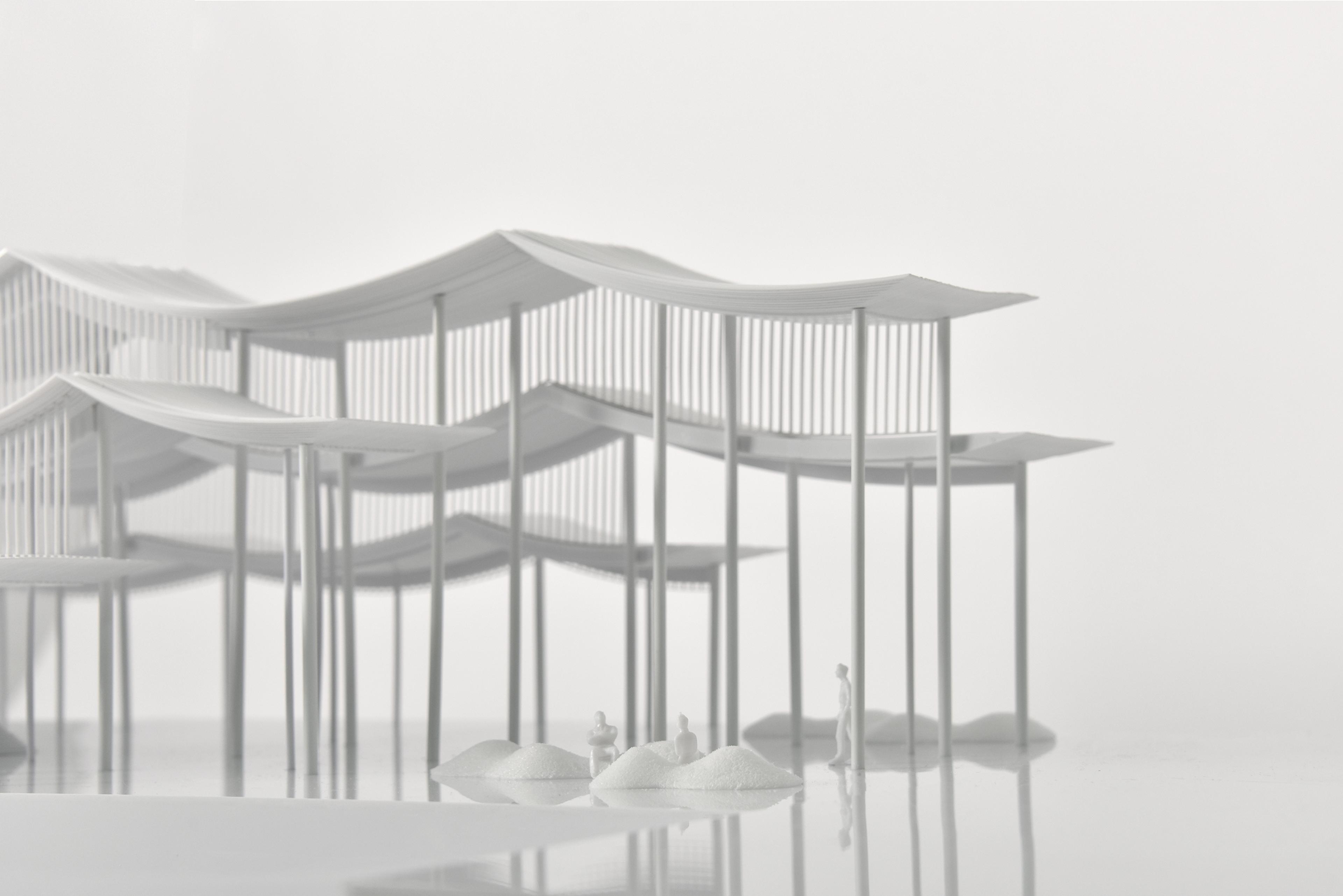 architectural model of pier with undulating canopy