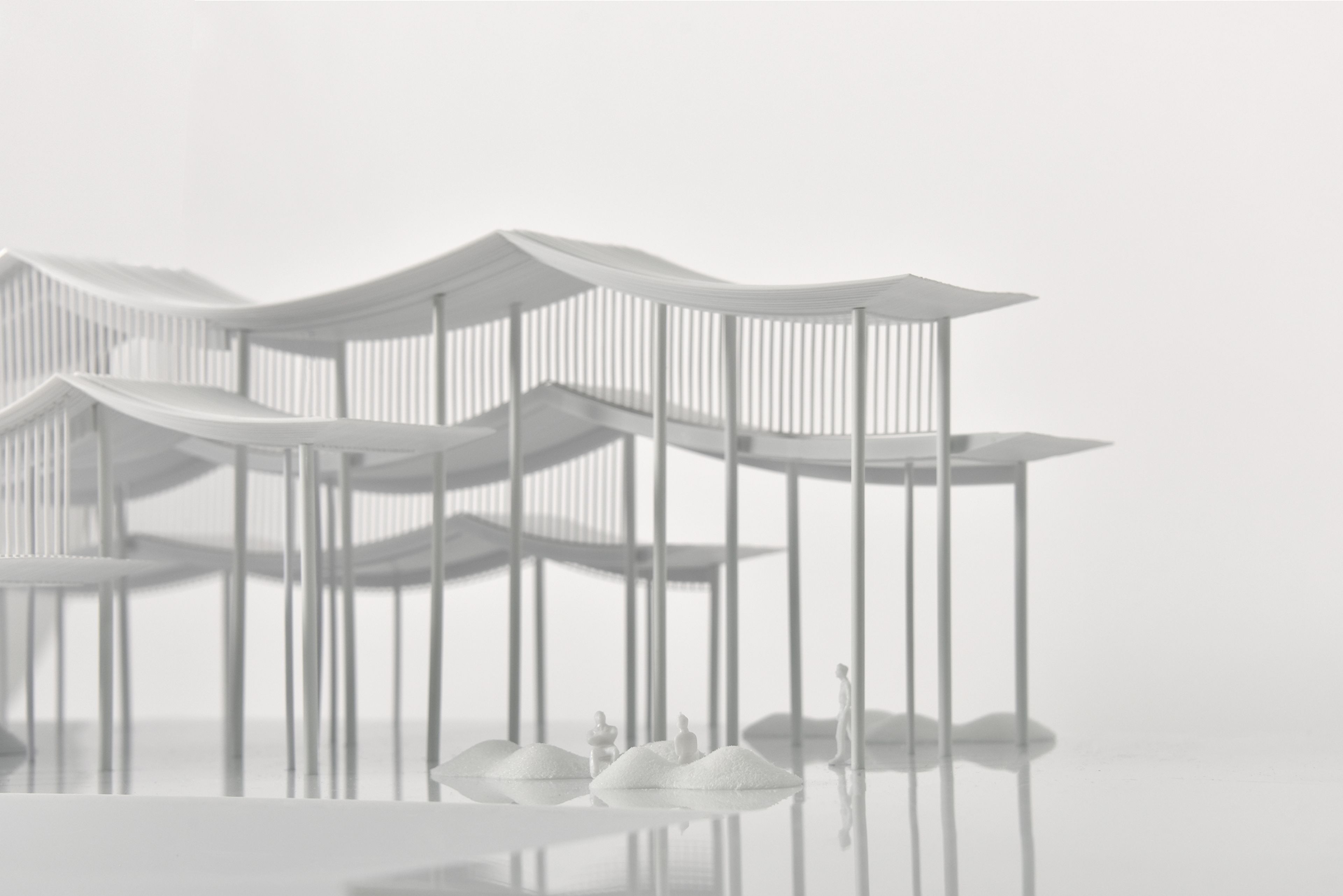 architectural model of pier with undulating canopy