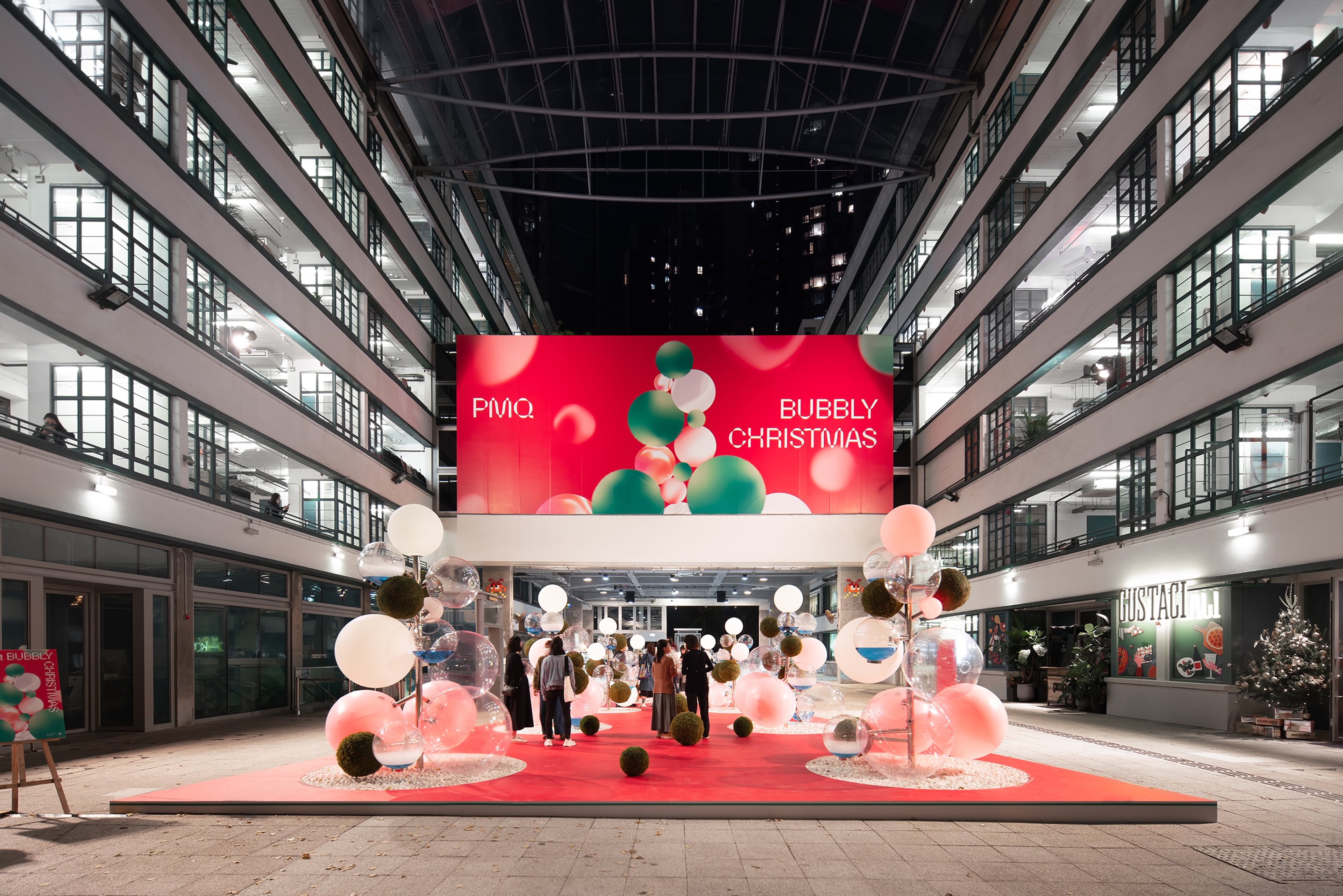 christmas display within building courtyard in PMQ in Hong Kong