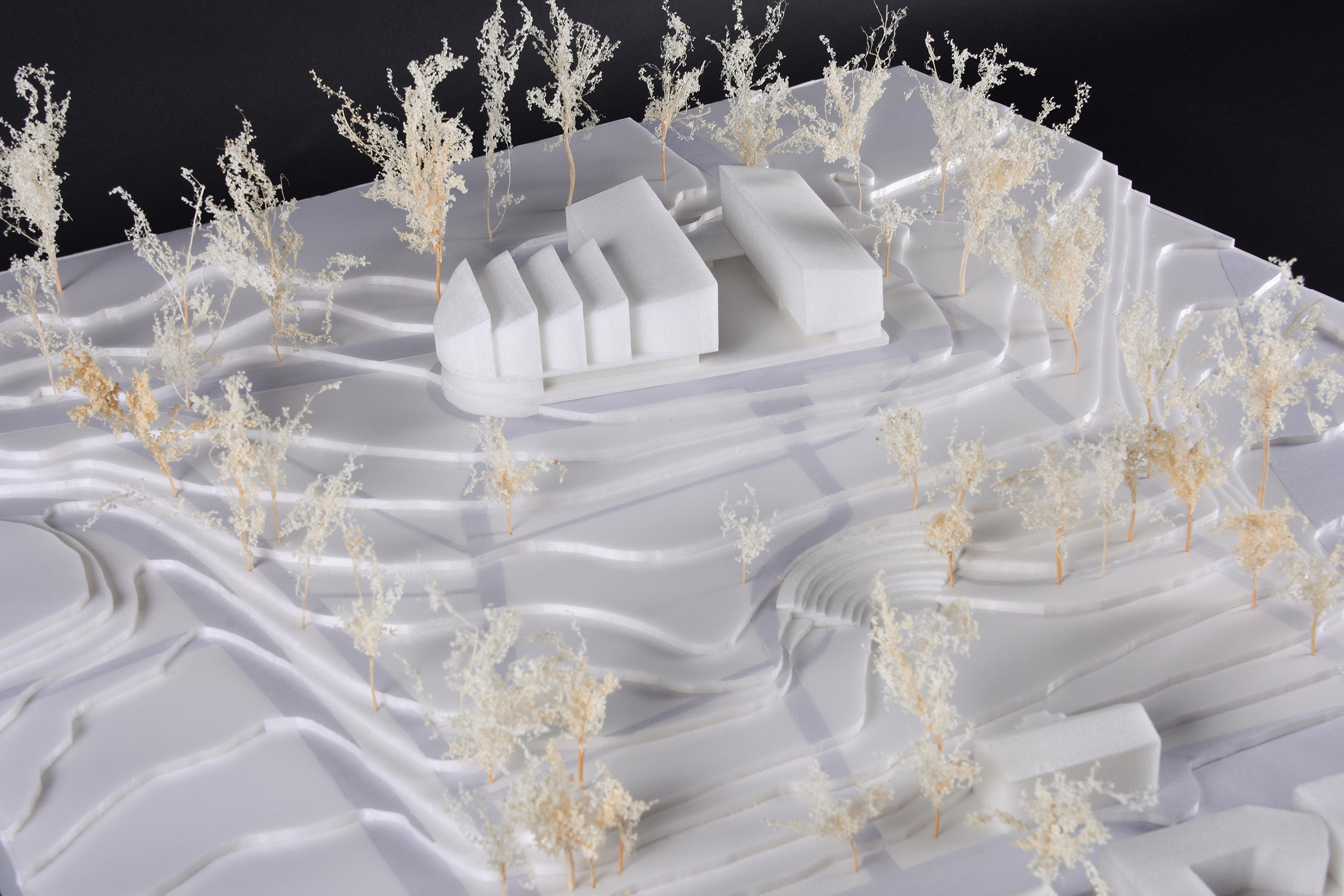 architectural model of hills with structure on topography